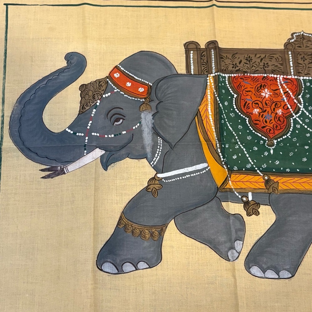 Made in India * Vintage Elephant Painting Tapestry Cloth Fabric EUC Retro Indian - Picture 2 of 11